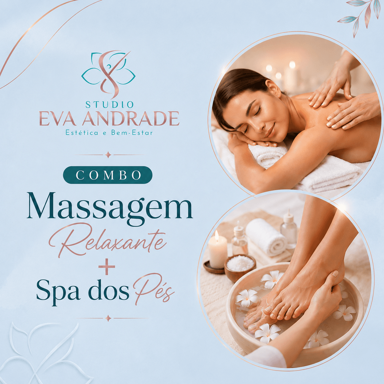 Combo de massagem relaxante e SPA dos pés do Studio Eva Andrade