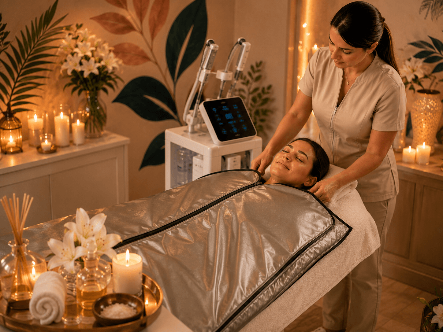 Tratamento detox corporal com manta térmica no Studio Eva Andrade